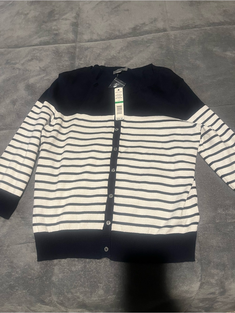Joseph A. striped Navy and White Button Cardigan Sweater